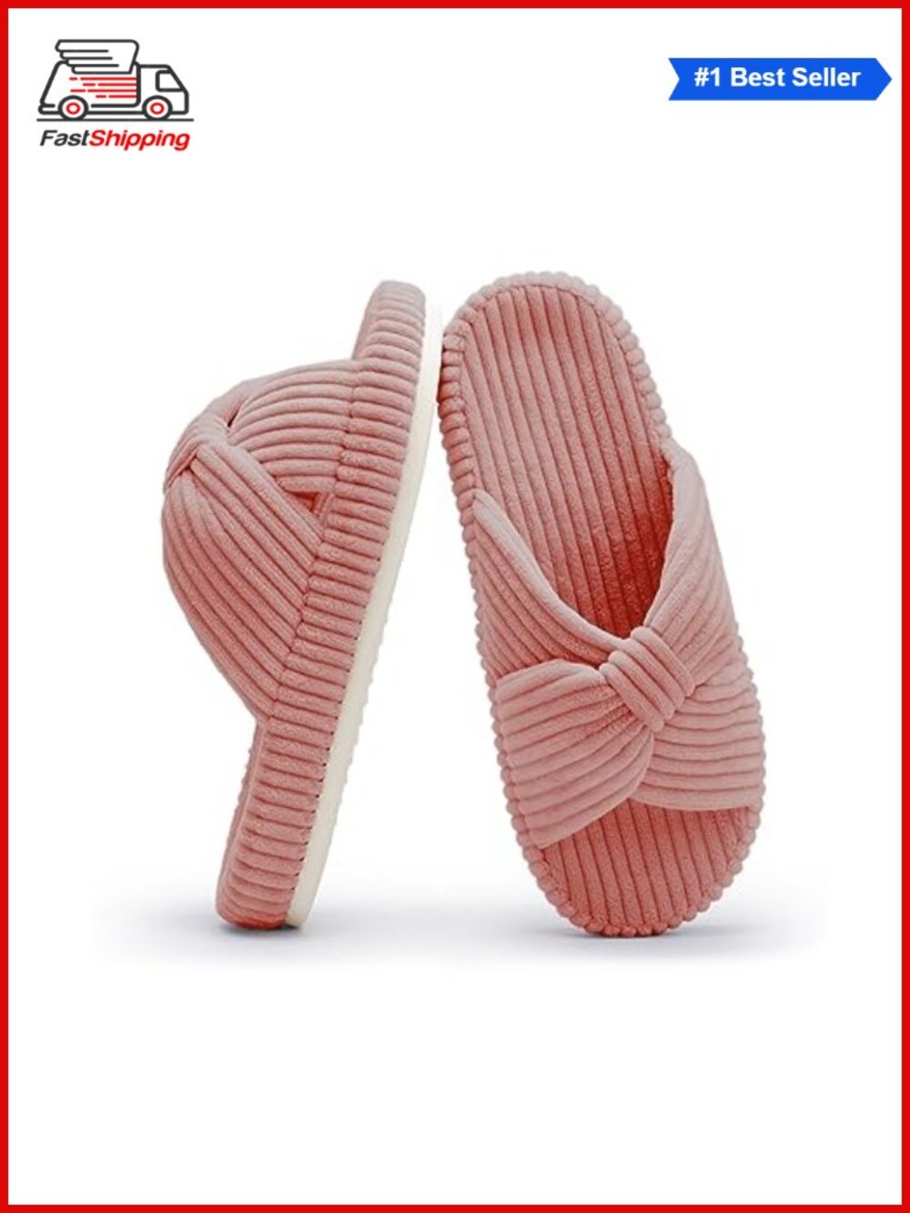 ✨ Corduroy Bow Crossband Memory Foam Open Toe House Slippers Comfy Gift